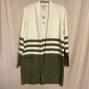 NWT Michael Kors Open Front Cardigan, Size M Color Cream-Army Green